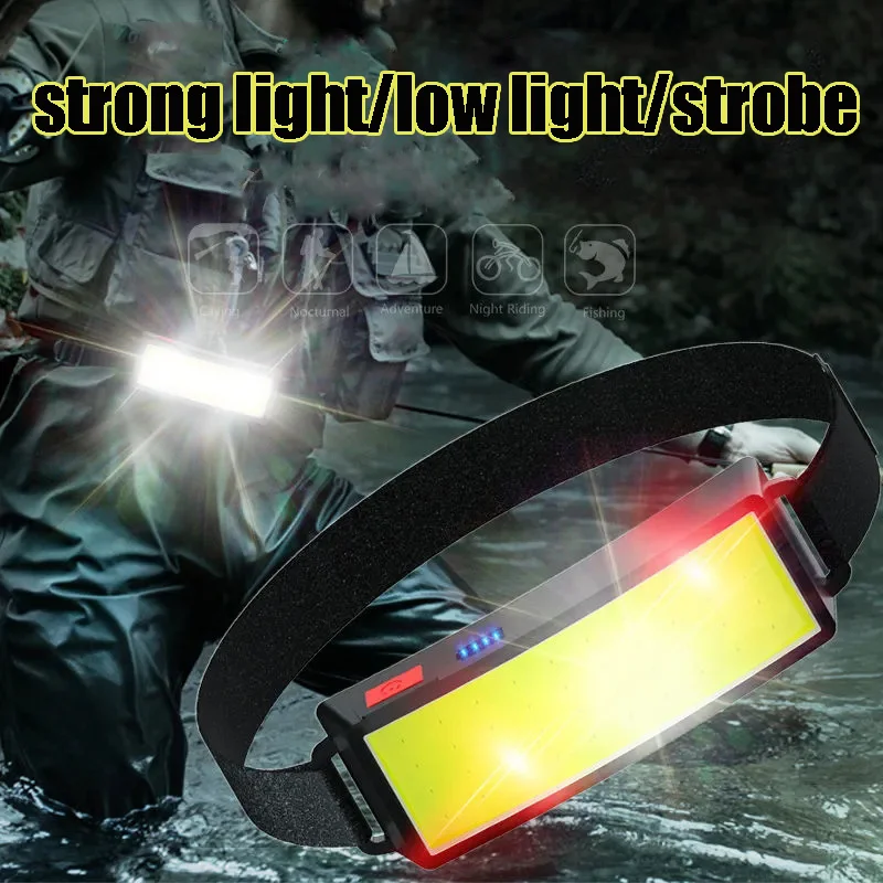 Rechargeable LED Headlamp COB Soft Light Headlight 3modes with Battery Flashlight Outdoor Camping Fishing Light Headlamp