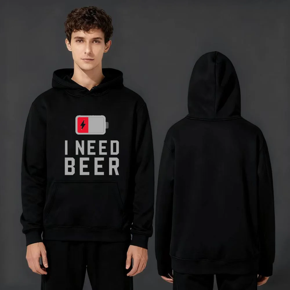 

2025 New Fashion 330gsm Heavyweight Hoodie I Need Beer Battery Design Print Comfortable Casual Unisex Streetwear Sweatshirt