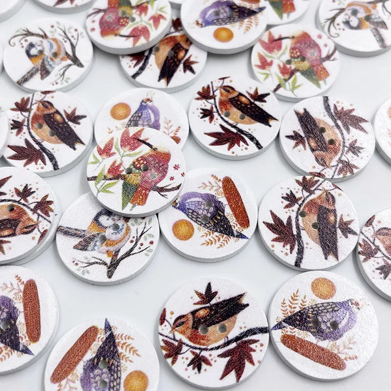 50pcs Animal Birds Mixed Wood Buttons Handwork Sewing Scrapbook Clothing Crafts Accessories Gift Card 25mm WB884