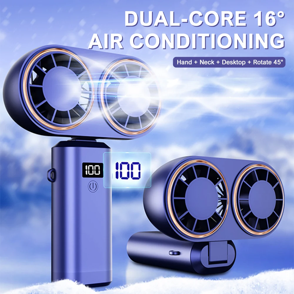 

New USB rechargeable handheld small fan student hanging neck fan mini folding desktop handheld fan with digital display