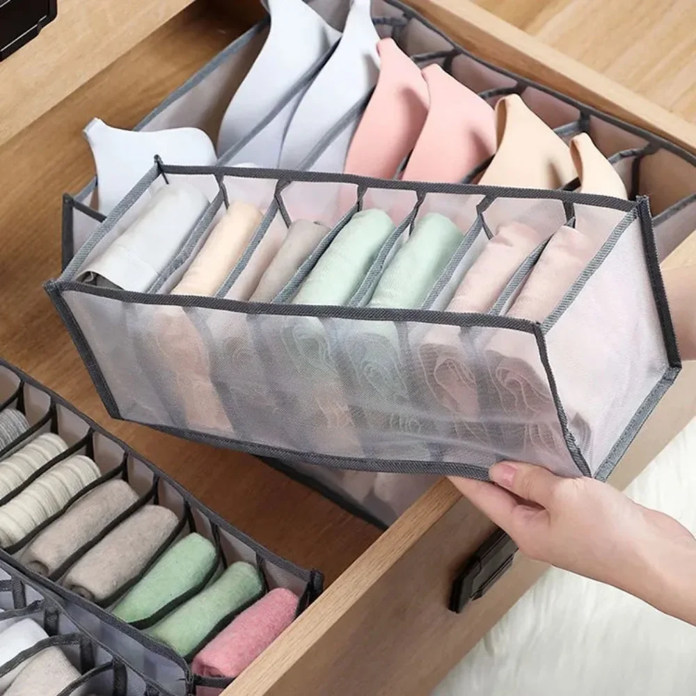 

6/7/11grids Foldable Underwear Underwear Socks Organizer with Dividers Clothes Storage Box Breathable Mesh Bag for Wardrobe