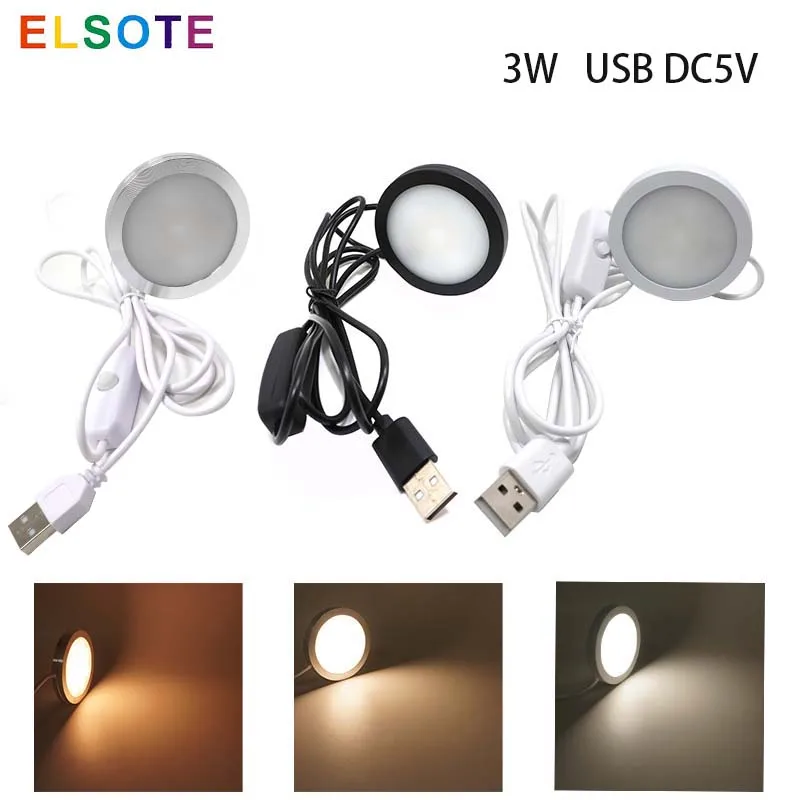 ELSOTE 5V USB Ultra-Slim Led Mini reflektor kempingowy witryna ekspozycyjna szafa na montaż sufitowy lampy typu Downlight