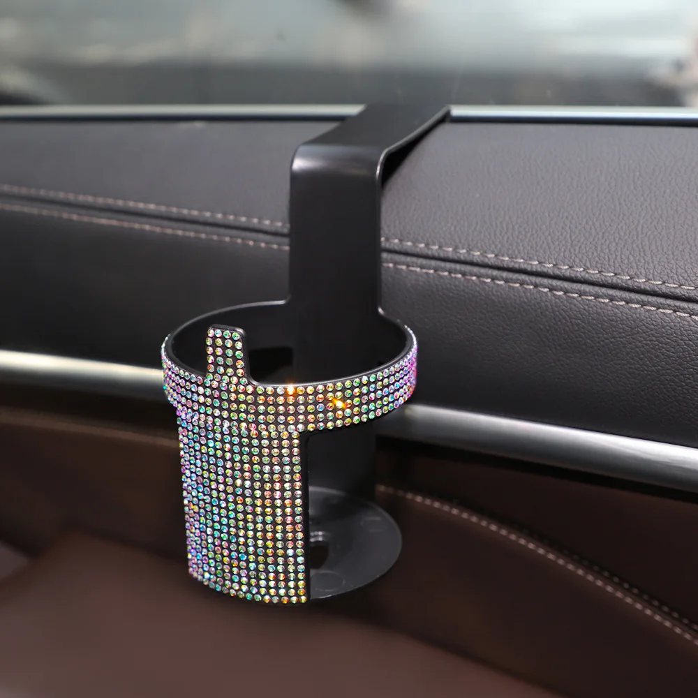 Diamond Crystal Car Cup Holder Universal Water Bottle Stand Drink Container Hook Window Door Mount Durable Car Organizer Random