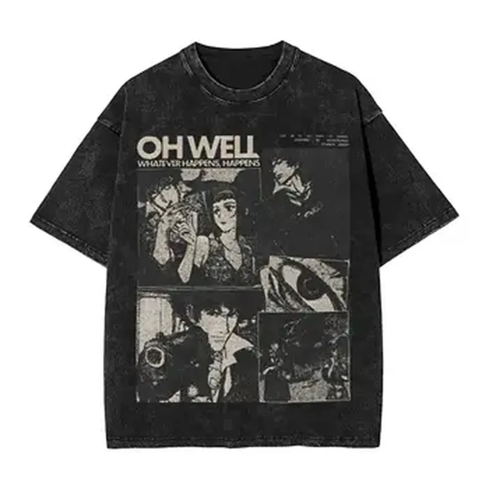 Cowboy Bebop Manga Graphic T-shirt Spike Spiegel Printed T Shirt Men Women Clothes Washed Loose Cotton Tshirt Short Sleeve Tees