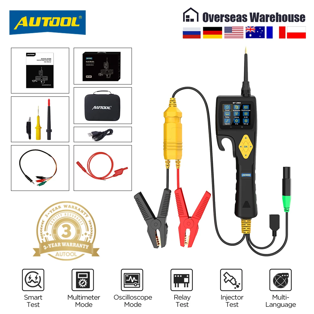 AUTOOL BT280 Car Power Circuit Probe Tester with Fuel Injector Tester Electrical Probe Auto Scanner Electric System Tester