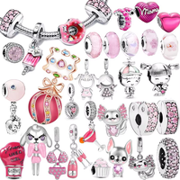NEW Pink Series Bikini Crown Mom Dumbbell Boxing Glove Dog Charm Bead Fit Original Silver 925 P@ndora Bracelet DIY Women Jewelry