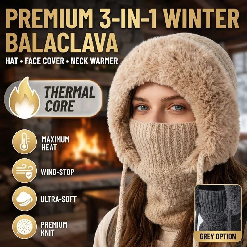 Winter Knitted Hat Integrated Neck Warmer Fleece Lined Thickened Windproof Warm for Outdoor Cycling Skiing Unisex Men Women