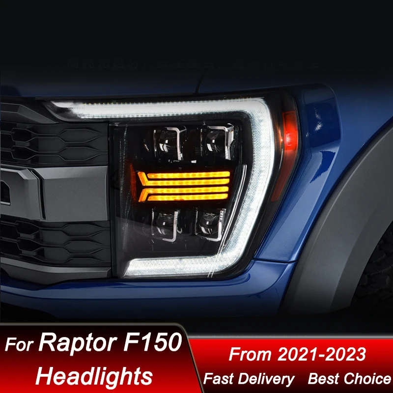 Pop Car Headlights For Ford Raptor F-150 F150 21-23 FULL LED Headlamp Assembly Upgrade High Configure Projector Lens Accessories