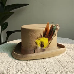 Camel Men Women Hat 100% Wool Magic Hat Top Show Gentleman Bowler Hat Black Red Magic Hat Presidential Hat Feather Accessories