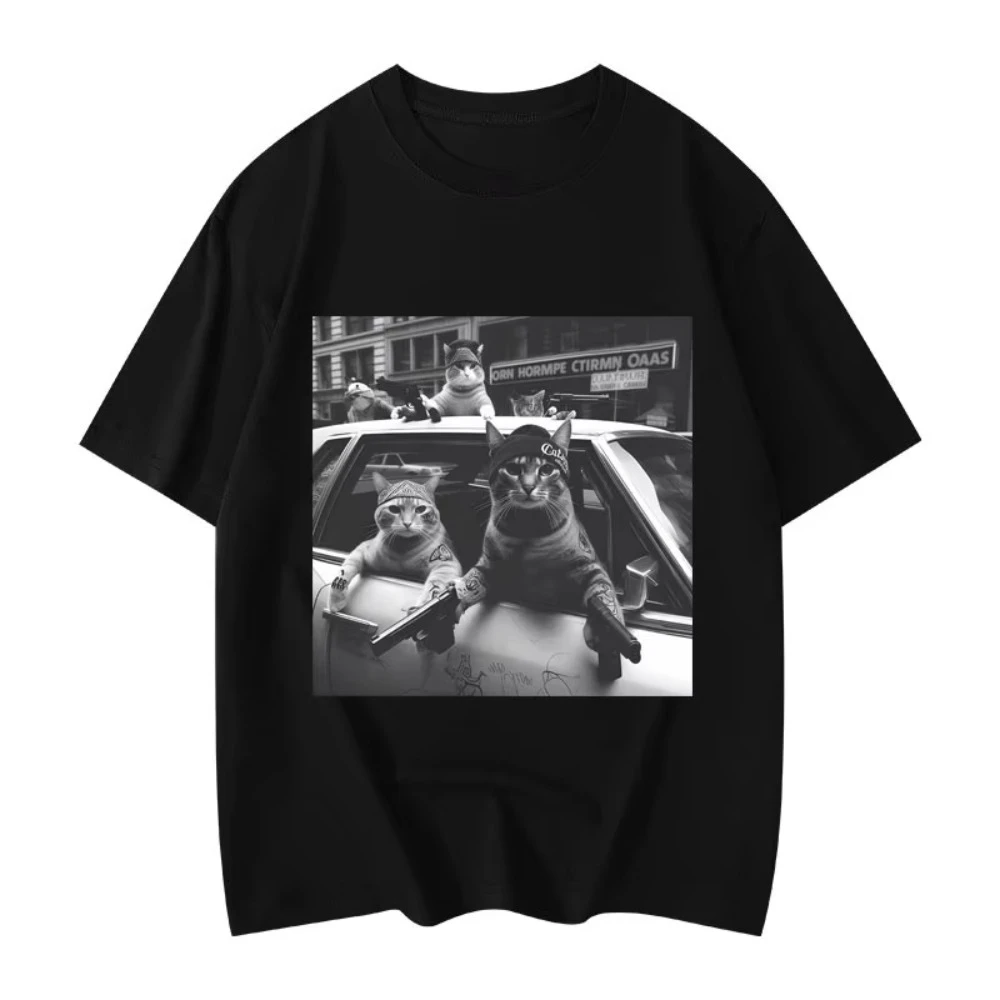 

25 Fashion Vintage Short Sleeve T-shirts High Quality Cotton Popular T-shirts Funny Cat Gang Meme Graphic T Shirts Men's Women's