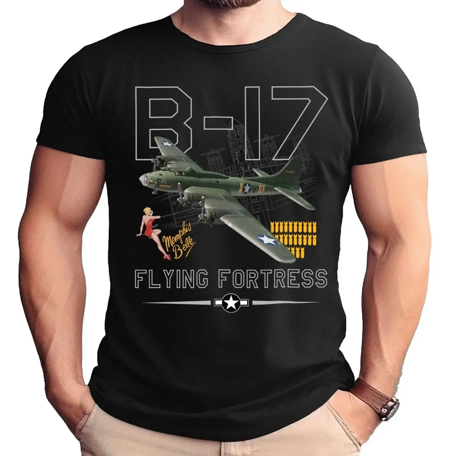 B 17 Flying Fortress Memphis Belle T Shirt für Erwachsene vintage Washed graphic Stylish Casual Stretched Breathable