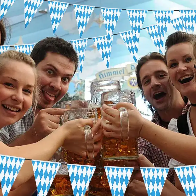 Estandartes plásticos treliçadas para cervejas de bar, decorações temáticas da Oktoberfest, bandeira bávara, azul e branco, 10 m