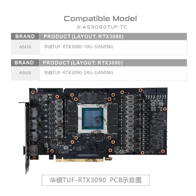 Bykski N-AS3090TUF-TC Water Block Use For ASUS TUF RTX3080 10G GAMING /RTX3090 24G Active Backplane Water Cooling GPU Card
