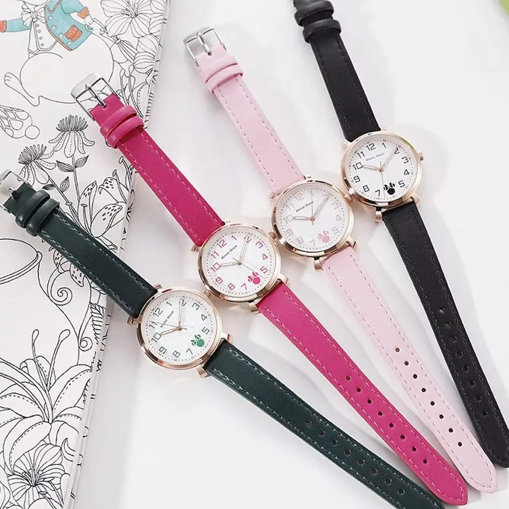 Disney Watch Mickey Mouse Simple High School Quartz Watch Women Leather Clock Wristwatch Reloj Mujer Relogio Feminino