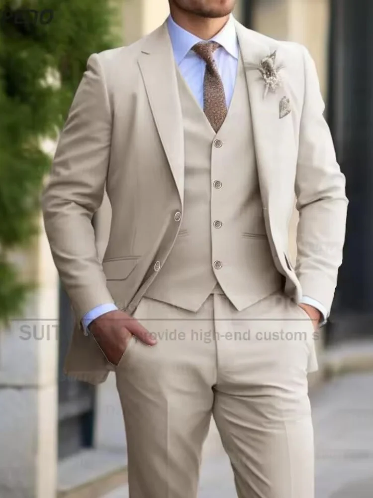 

Slim Fit Suit Sets For Men Wedding Banquet Groomsman Elegant Formal Vest Pants Three Pieces Fashion Male Classic Outfits