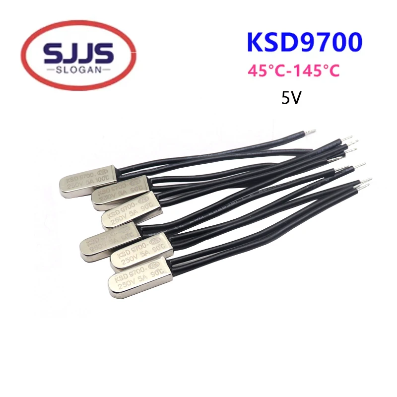 【5-1PCS】KSD9700 250V 5A 45C 40-145 Degree Celsius Normally Closed Open Bimetal Disc Temperature Switch Thermostat Thermal Pr