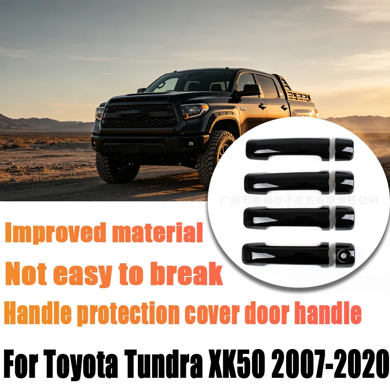 For Toyota Tundra XK50 2007-2020 Glossy Black Door Handle Cover, Exterior Handle Trim Sticker, Car Decorative Accessory