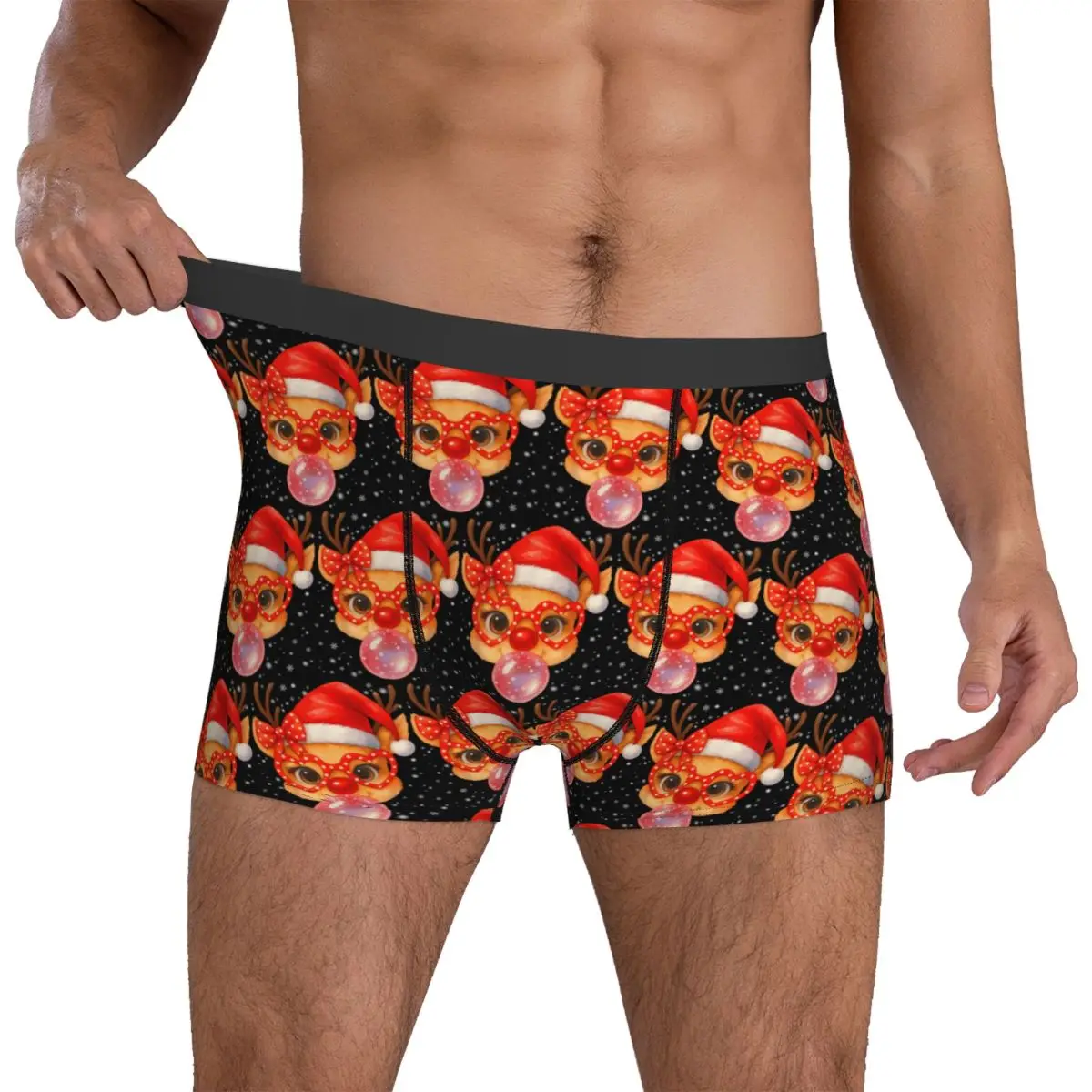 

Cute Rudolph Red Nose Bubble Gum Christmas Underwear Male Underpants Breathable Boxershorts Hot Sale Shorts Briefs Plus Size