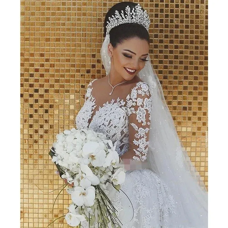Customized 2026 Lace Wedding Dress Mermaid Wedding Dress Women's Fashion Phantom Decal Long Sleeved Wedding Dress Women's Dress
