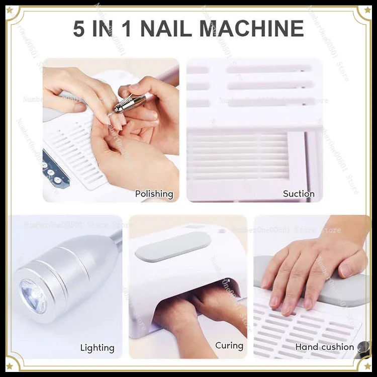 Intelligent All-in-one MachineNail Art 5-in-1 Grinder BakingLamp Vacuum CleanerLighting HandPillow Multi-purpose Nail ArtMachine