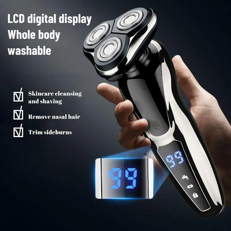 Men\'s Electric Shavers Rotary Men 3D Floating Blade Washable Type-C USB Rechargeable Shaving Beard Machine Hair Accessories