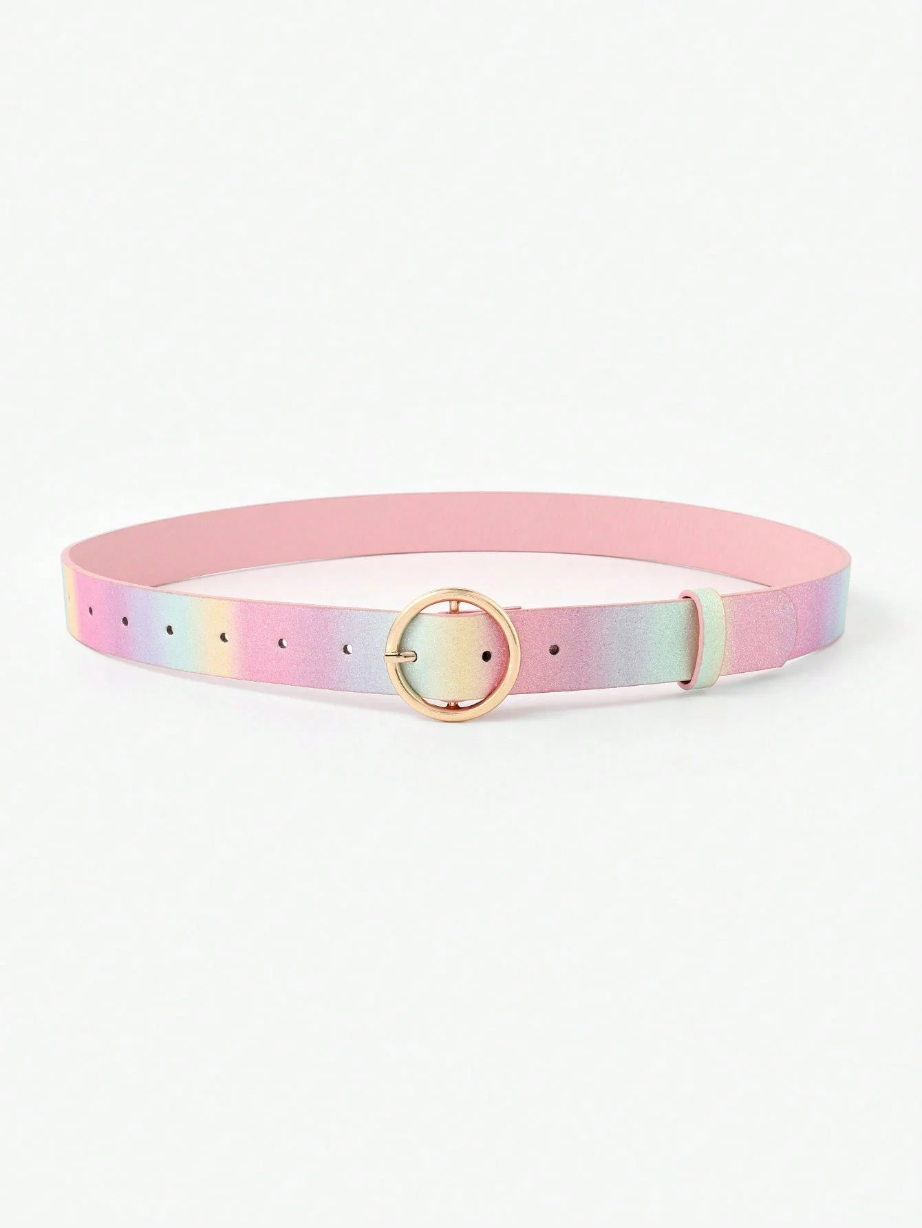 Women\'s Hot Sale Fashion Sweet Glitter Rainbow Glitter PU Leather Love Buckle and Round Buckle Belt