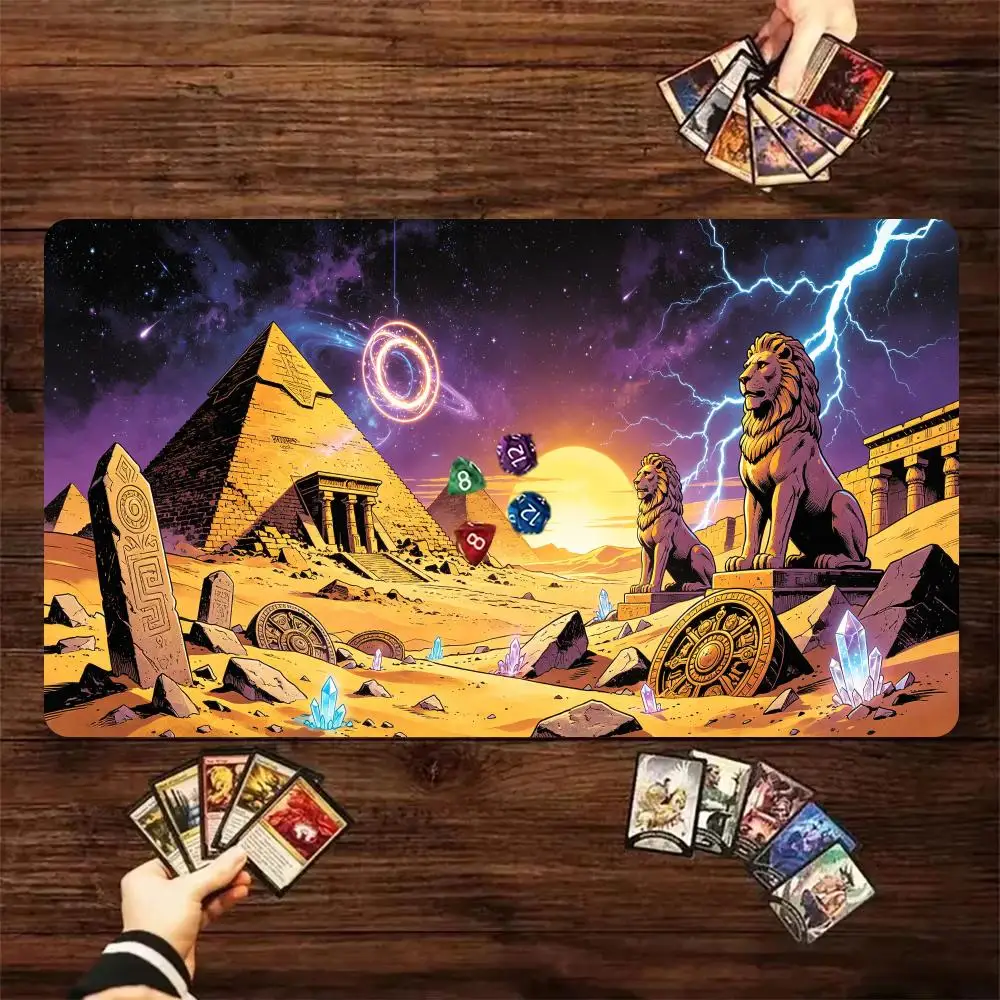 60X35cm Ancient Egyptian Pyramid Sphinx Desert TCG Playmat  Non‑Slip Rubber Trading Card Game Table Pad For Card Game Players