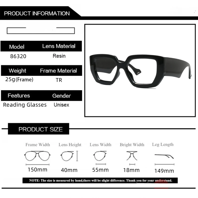 Brand Prescription Reading Glasses Frame Oversized Square Computer Anti Blue Light Eyeglasses Female Big Frame Optical Eyewear