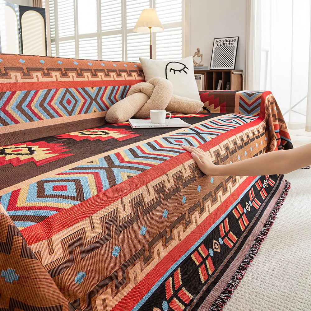 Aztekendecke, übergroße Boho-Überwurfdecke, Sofabezug, doppelter Verwendungszweck, Picknickmatte mit Quaste, Sofa, Bett, universell dekorativ