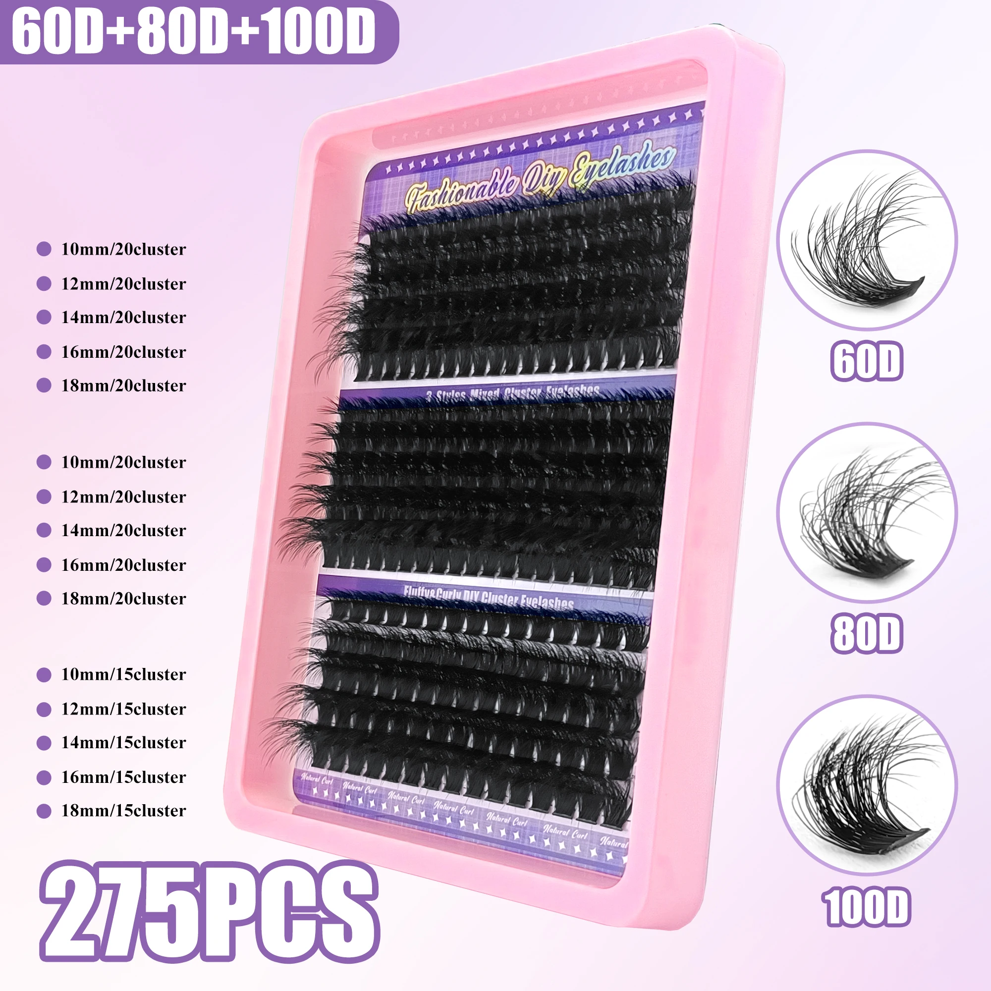 LAKANAKU 168 Fans Diy Cluster Lashes Cat Eye Lashes Unsichtbares Band Premium Mink Manga Lash Clusters