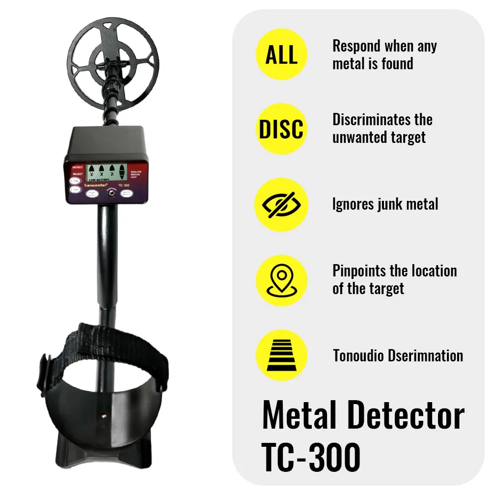 High Sensitivity Underground Metal Detector TC-300 Waterproof Search Coil Lightweight And LCD Display For Gold Silver Coin