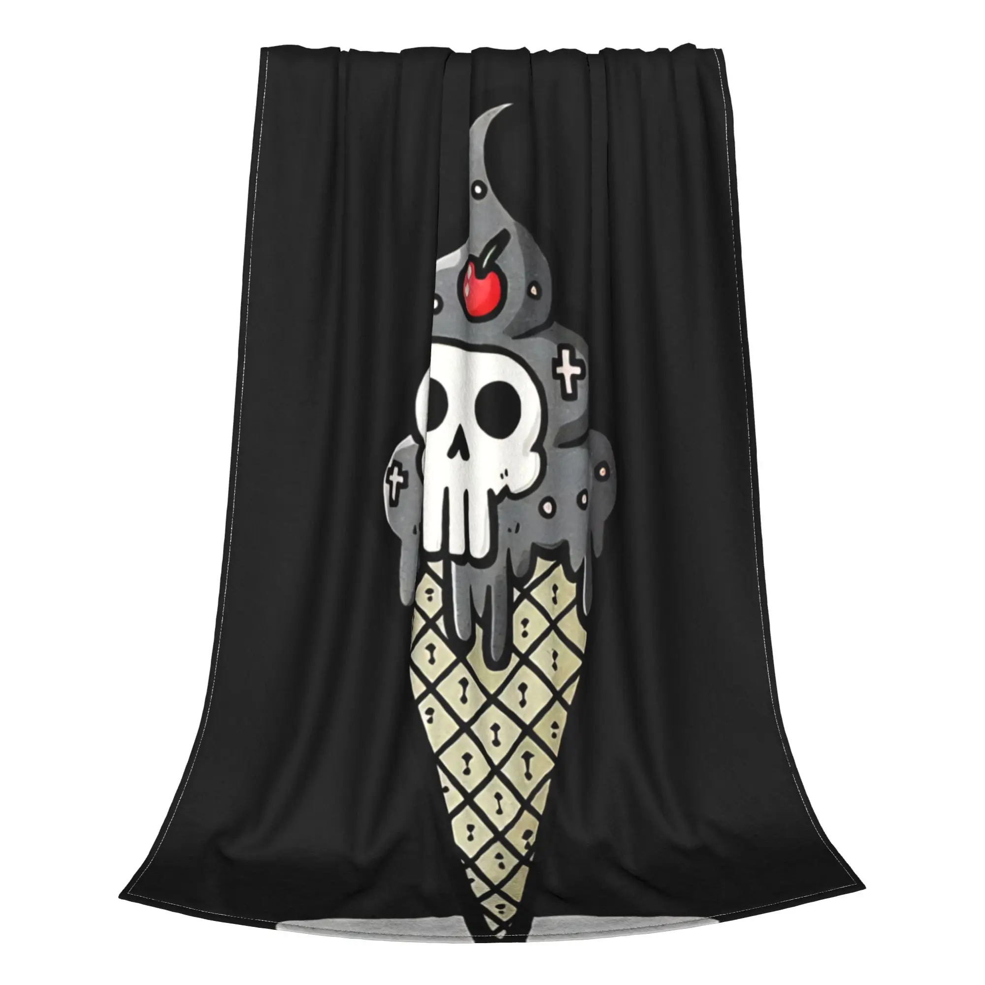 1PC Home Cute Room Decor Cute Skull Ice cream Blanket Throw Blanket Skull Novelty Warm Blanket All Season