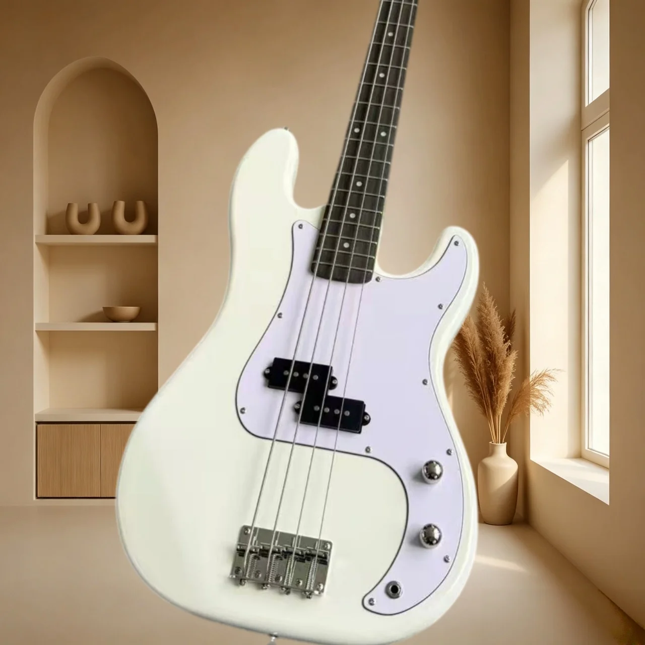 White 4 String PB Electric Bass Passive Pickup Beginner Electric Bass Guitar for Band Performance PB Style Free Shipping