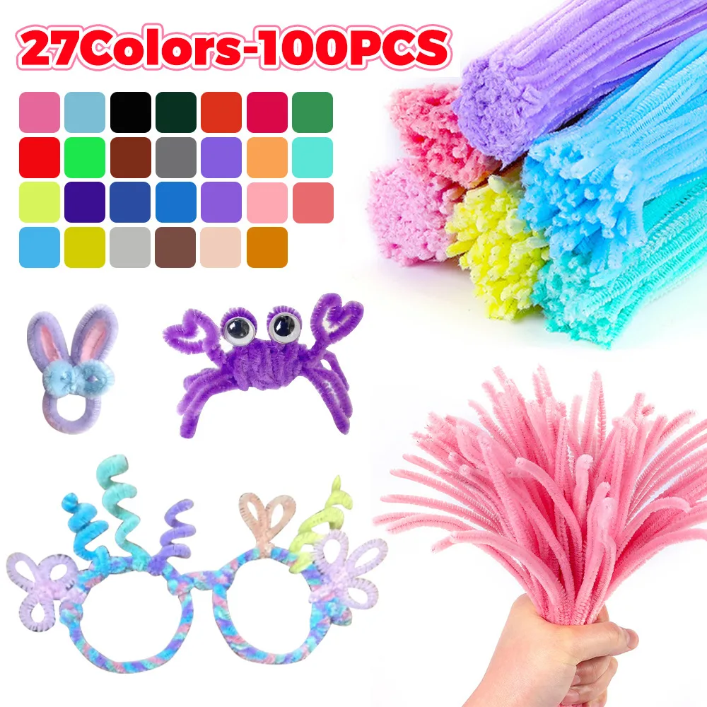 100pcs 30cm Chenille Stems Stick Cleaning Crafts Kids Educational Toys Handmade Colorful Chenille Stems Pipes Crafting Supplies