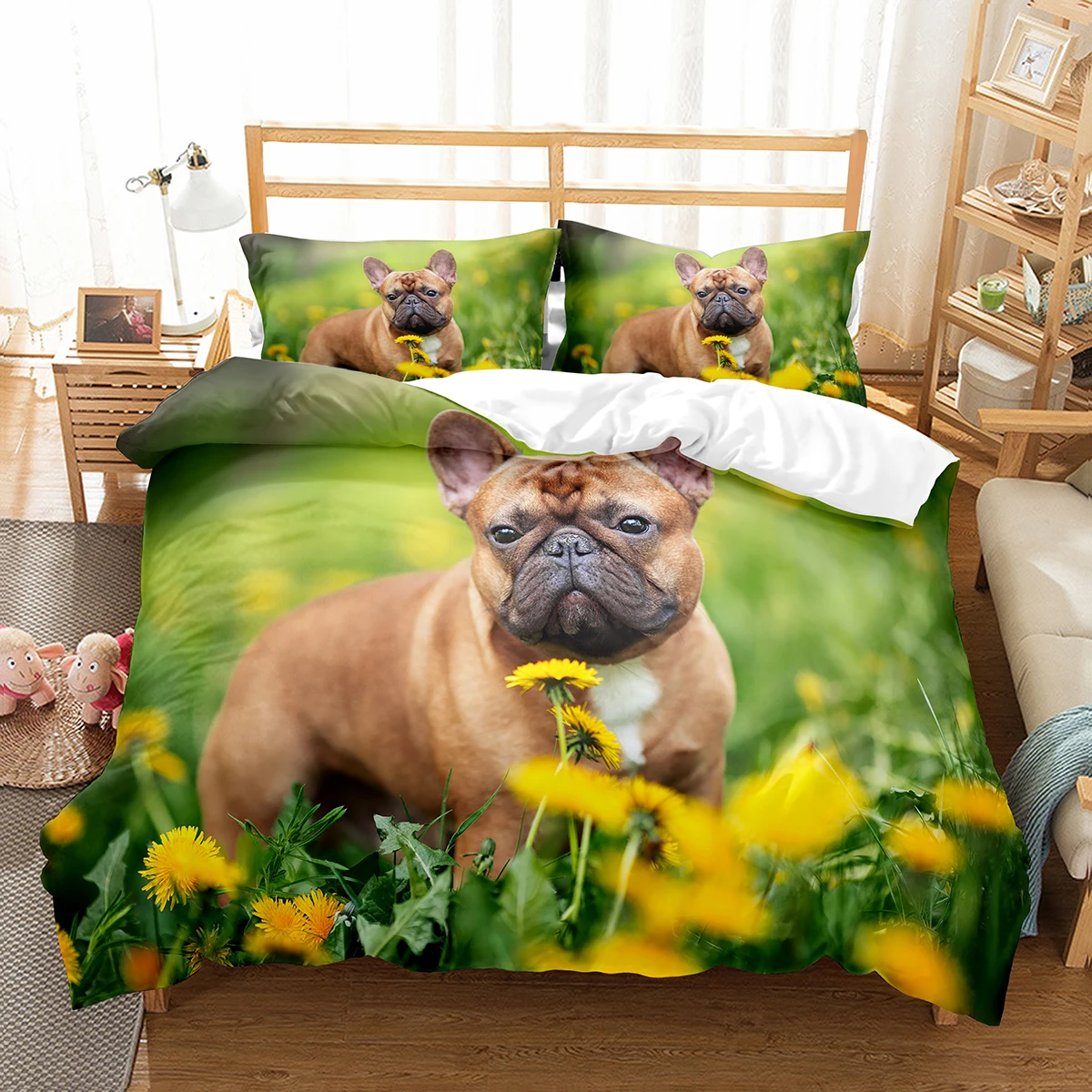 

French Bulldog Duvet Cover Set Cute Dog Polyester Comforter Cover Twin Full Size For Kids Teens Adults Bedroom Decor Bedding Set