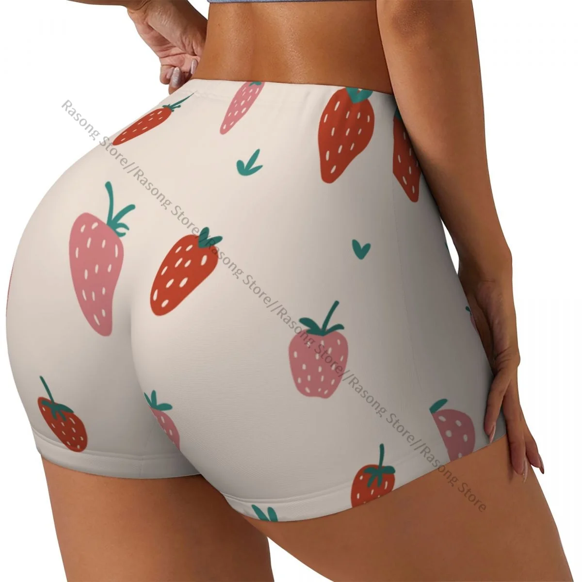 

Spandex Yoga Shorts for Women Strawberry Abstract Summer Workout Booty Shorts