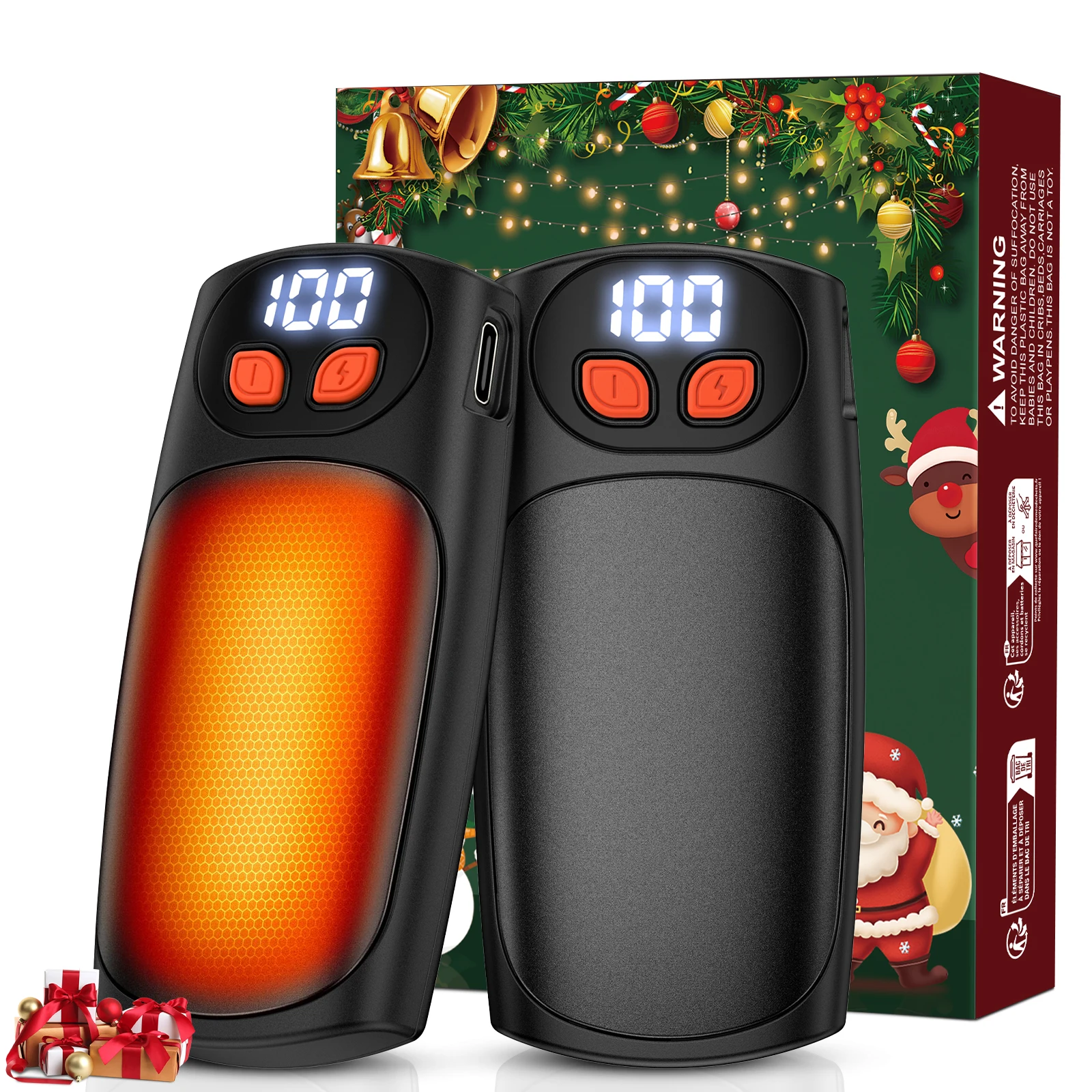 Chauffe-mains rechargeables, paquet de 2, chauffe-mains de poche USB-C réutilisables, cadeaux de noël