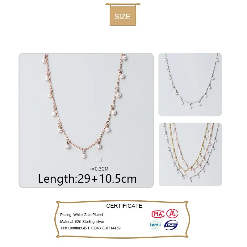 TrustDavis Genuine 925 Sterling Silver Minimalist Elegant Pearl Short Clavicle Necklace for Women Wedding Jewelry Gift DA1221