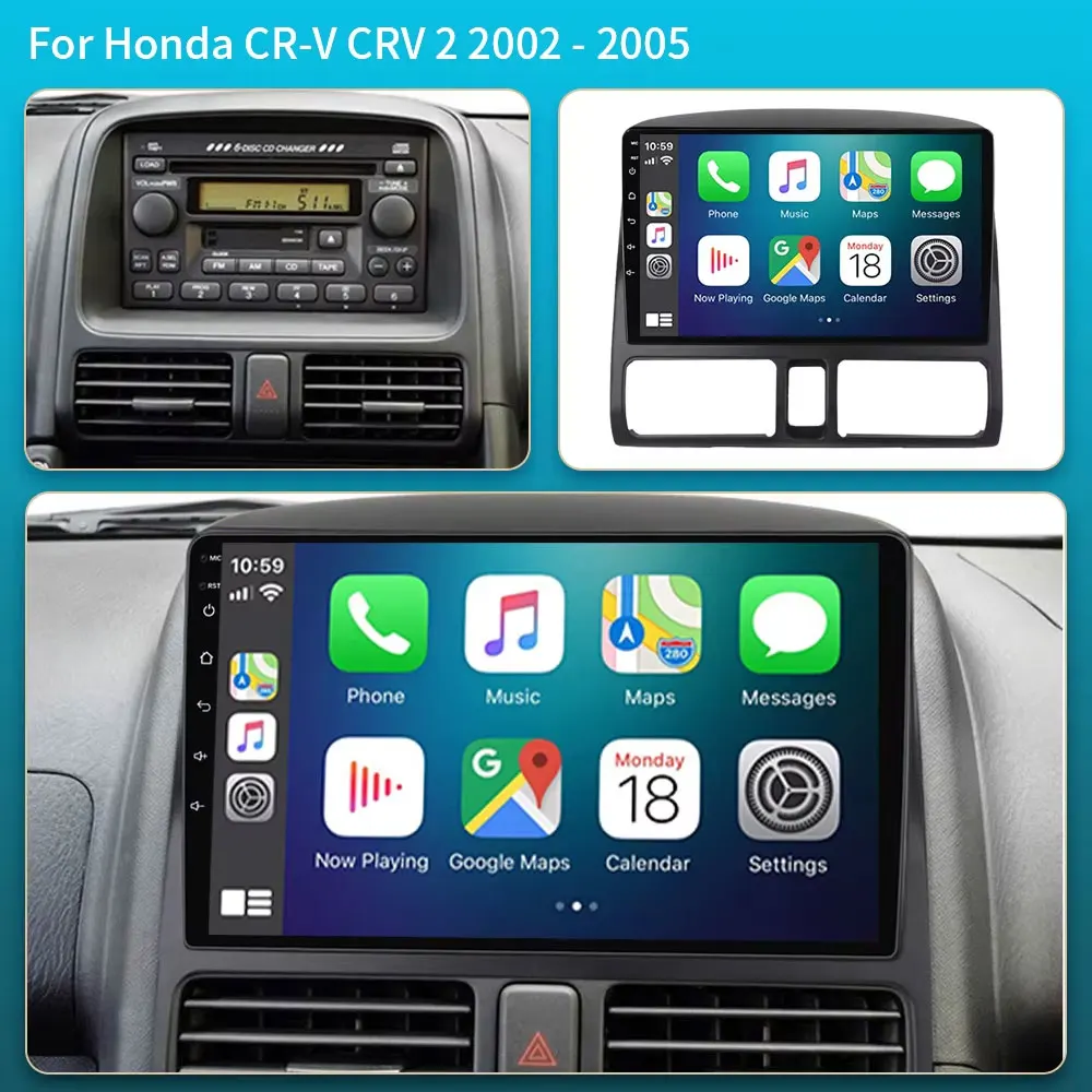 Android 16 Car For Honda CR-V 2 CRV 2001 2002 2003 2004 2005 2006 Automotive Multimedia Video Player Navigation GPS Carplay Scr