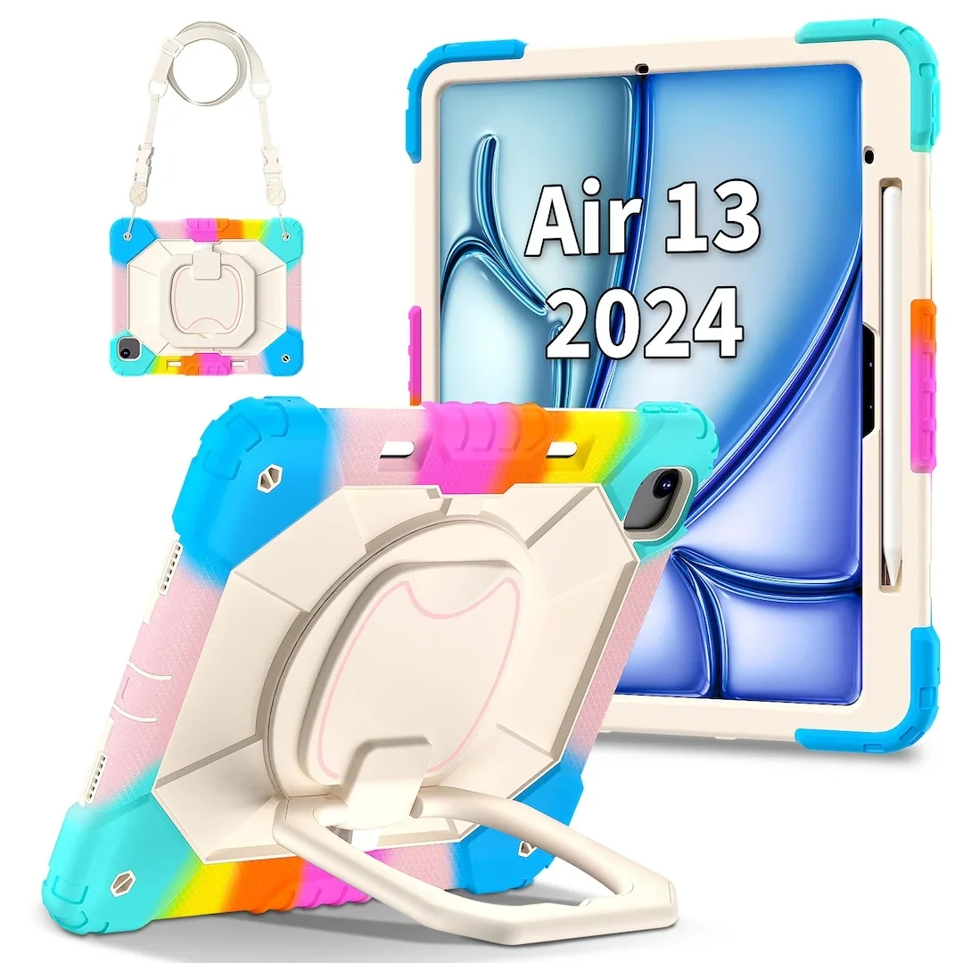 Heavy Duty 3 Layers Designed Cover For iPad Air 13 M4 M3 M2 iPad Pro 13inch 2025 2024 Protective Case Shell Rotating Grip Stand