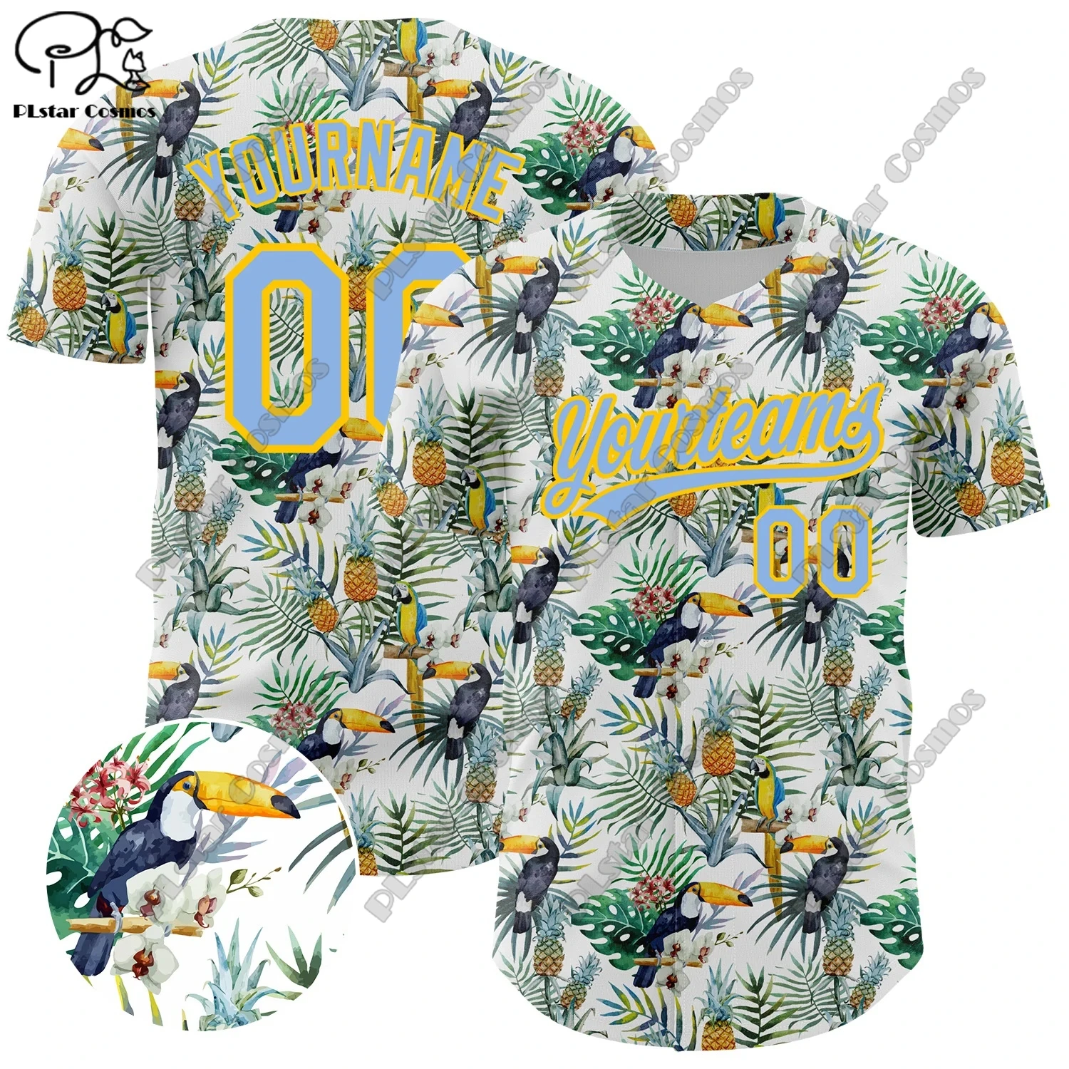 PLSTAR COSMOS customized team name 3D printing tropical fruit and bird and pineapple pattern genuine baseball uniform summer new