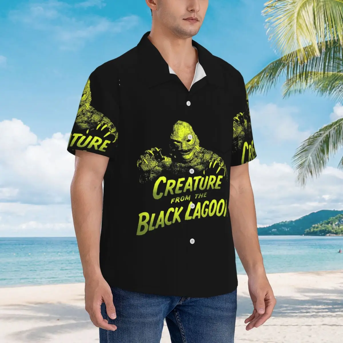 

Creature From The Black Lagoon Hawaiian Shirts Funny Men Short Sleeve Shirt for Summer Beach Men's Button Tops