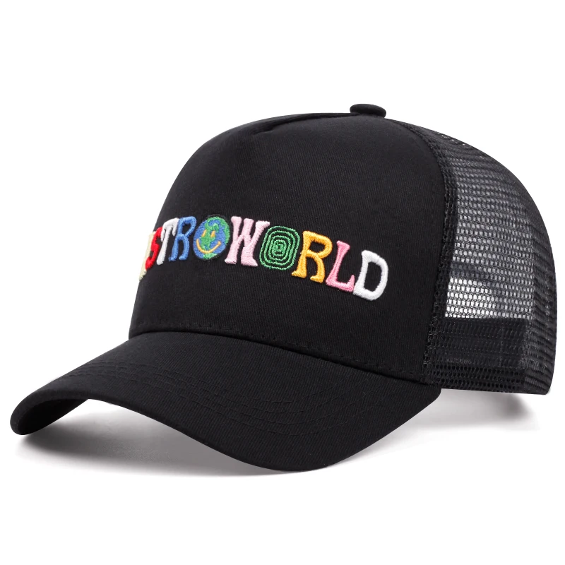 Gorra de béisbol con estampado de ASTROWORLD, gorra de malla para exteriores de Hip hop de alta calidad para hombres y mujeres, gorra de camionero transpirable con sombrilla