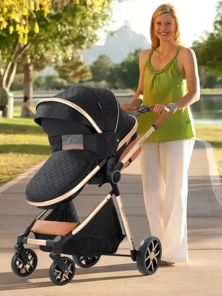 Luxuriöser 3-in-1 Kinderwagen mit Autositz und Schlafkorb, Leichter Babywagen, Hochwertiger Kinderbuggy, Multifunktionaler Verstellbarer Reisebuggy, Einfach Faltbar, Kompakt, Tragbar, Sicher,