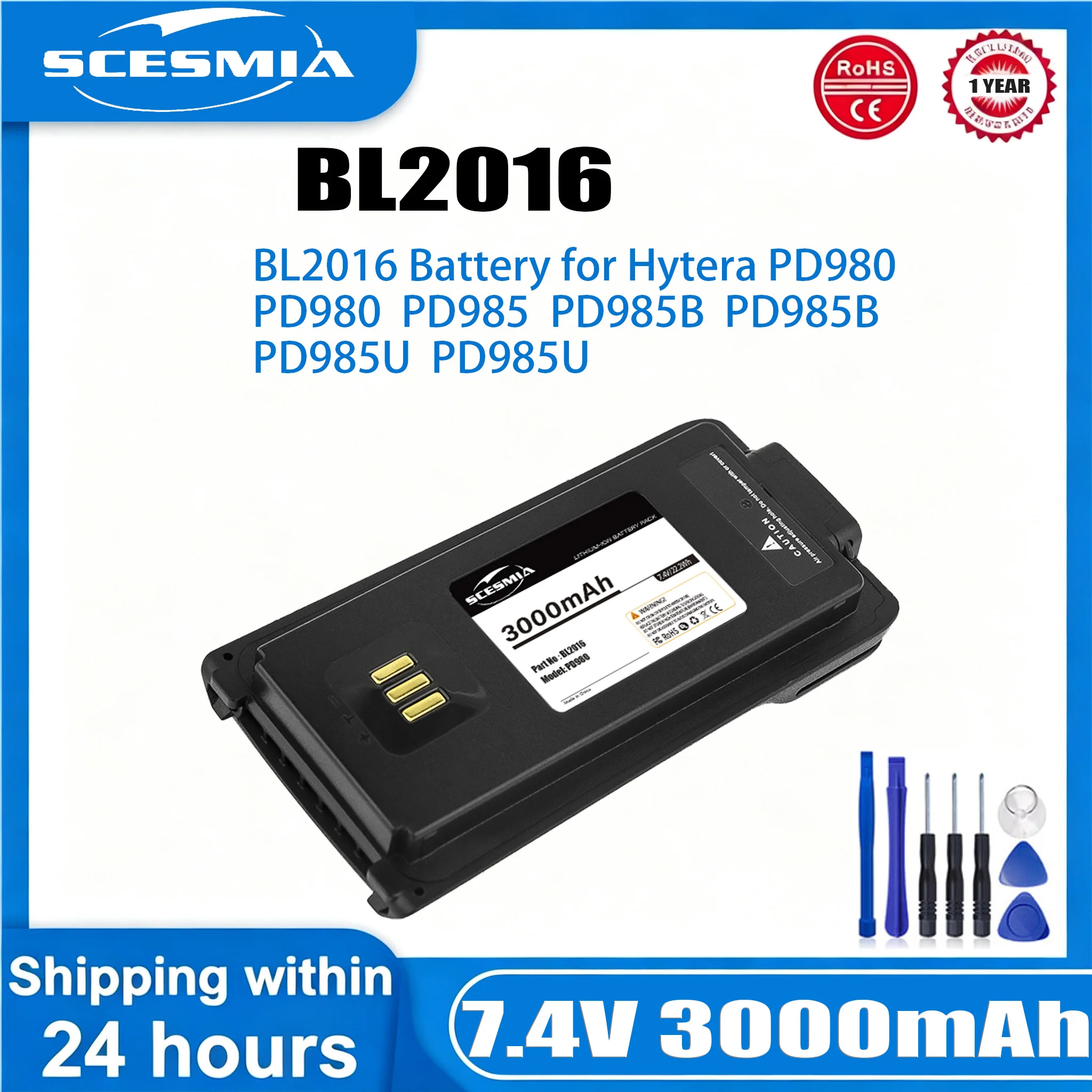 Two Way Radio Battery for Hytera BL2016,PD985,PD985U,3000mAh / 22.2Wh--7.40V--Li-ion