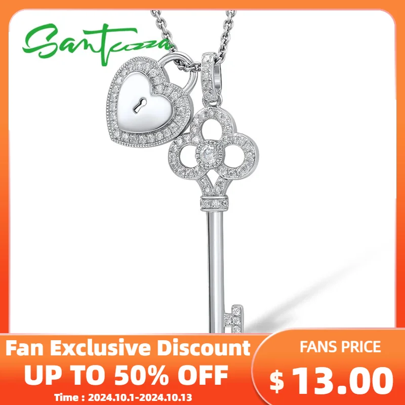 SANTUZZA 925 Sterling Silver Pendant For Women Fit for Necklace Key Heart Lock Romantic White Cubic Zirconia Trendy Fine Jewelry
