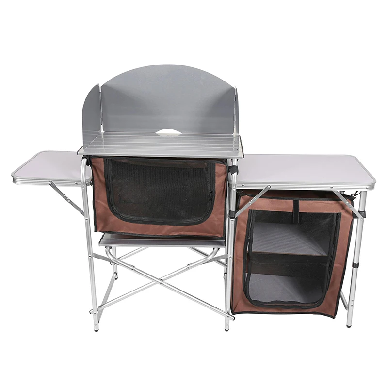 Gabinete de almacenamiento al aire libre, mesa de cocina para acampar, mesa de cocina plegable para exteriores con bolsa de transporte de almacenamiento, estación de cocina de aluminio 3