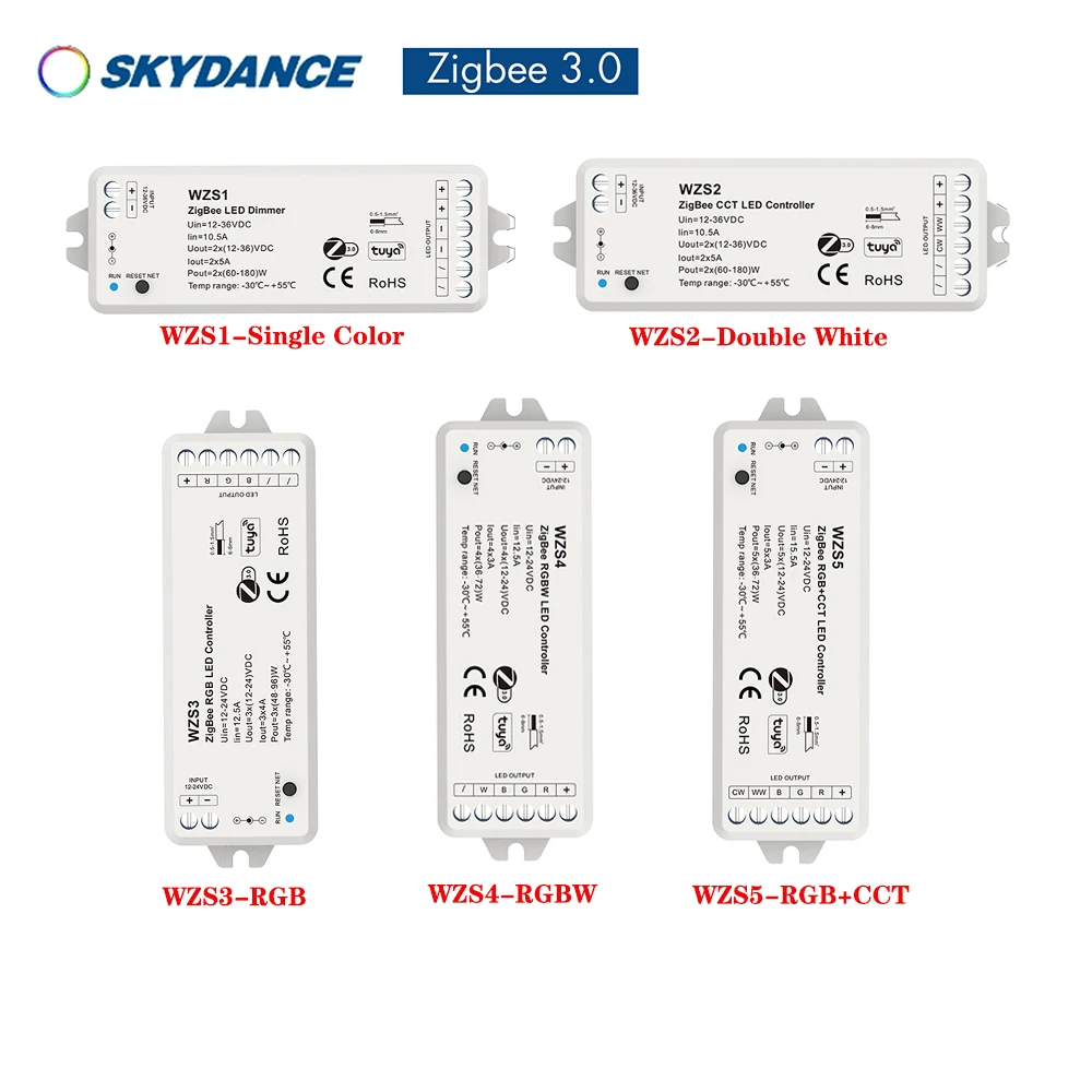 Skydance DC12-36V WZS1/2/3/4/5CH ZigBee  Constant voltage Smart TUYA Controller For Single/Double White RGB RGBW RGB+CCT Light