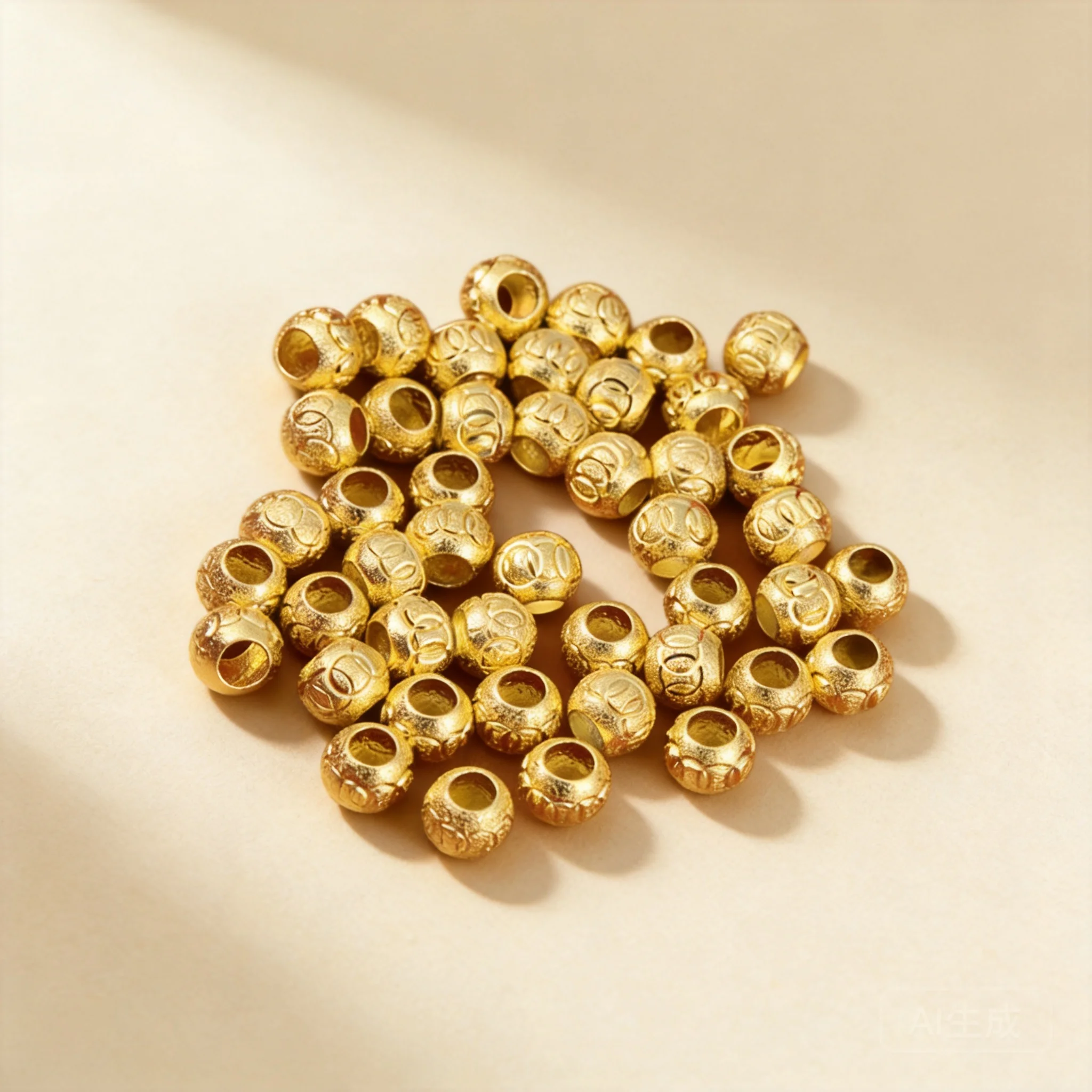 Chinese Style Lucky Fortune Brass Gold Plated Frosted Solid Wealth Attracting Spacer Beads Vietnamese Gold Diy Jewelry Making