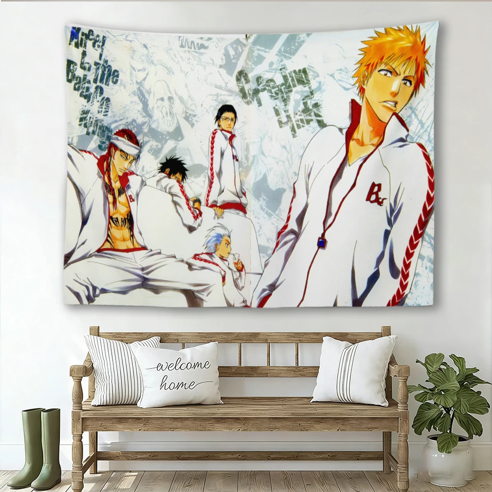 Bleach Anime Tapestry Wall Hanging, Ichigo Character Group Print Wall Cloth, Bedroom Dorm Background Decor, Home Art Poster Fans